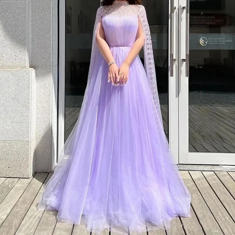 Lavender Elegant High Neck Mermaid Evening Dresses Gowns 2023 Luxury With Cape Sleeves Beaded For Women Partyفساتين ال
Lavender Elegant High Neck Mermaid Evening Dresses Gowns 2023 Luxury With Cape Sleeves Beaded For Women Partyفساتين ال