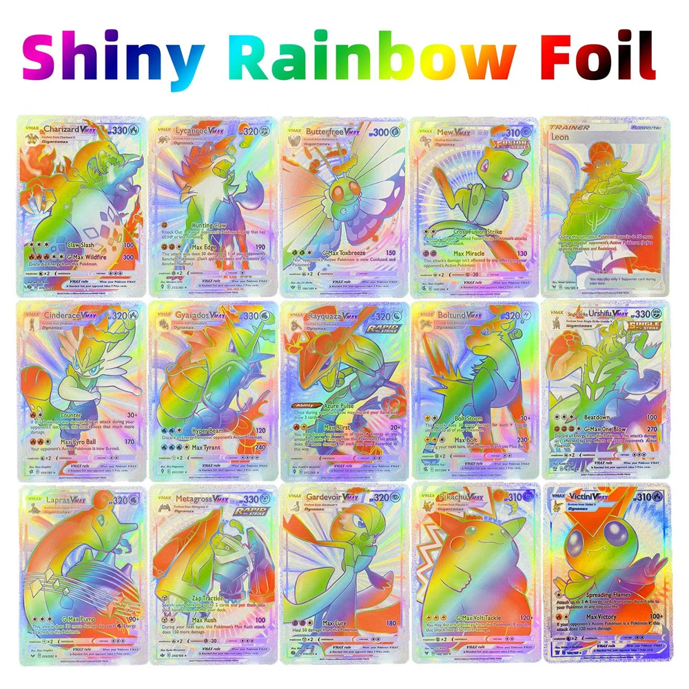 Shiny Rainbow Foil Pokemon Cards 55pcs Gold Vmax GX Card Charizard Pikachu Rare Collection Battle Trainer Card Box Child Toys
Shiny Rainbow Foil Pokemon Cards 55pcs Gold Vmax GX Card Charizard Pikachu Rare Collection Battle Trainer Card Box Child Toys