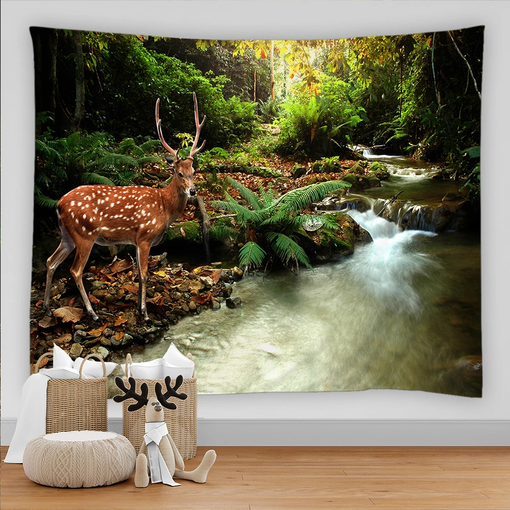 Living room tapestry forest tree tapestry elk natural scenery beautiful decoration home bedroom background wall hanging carpet
Living room tapestry forest tree tapestry elk natural scenery beautiful decoration home bedroom background wall hanging carpet