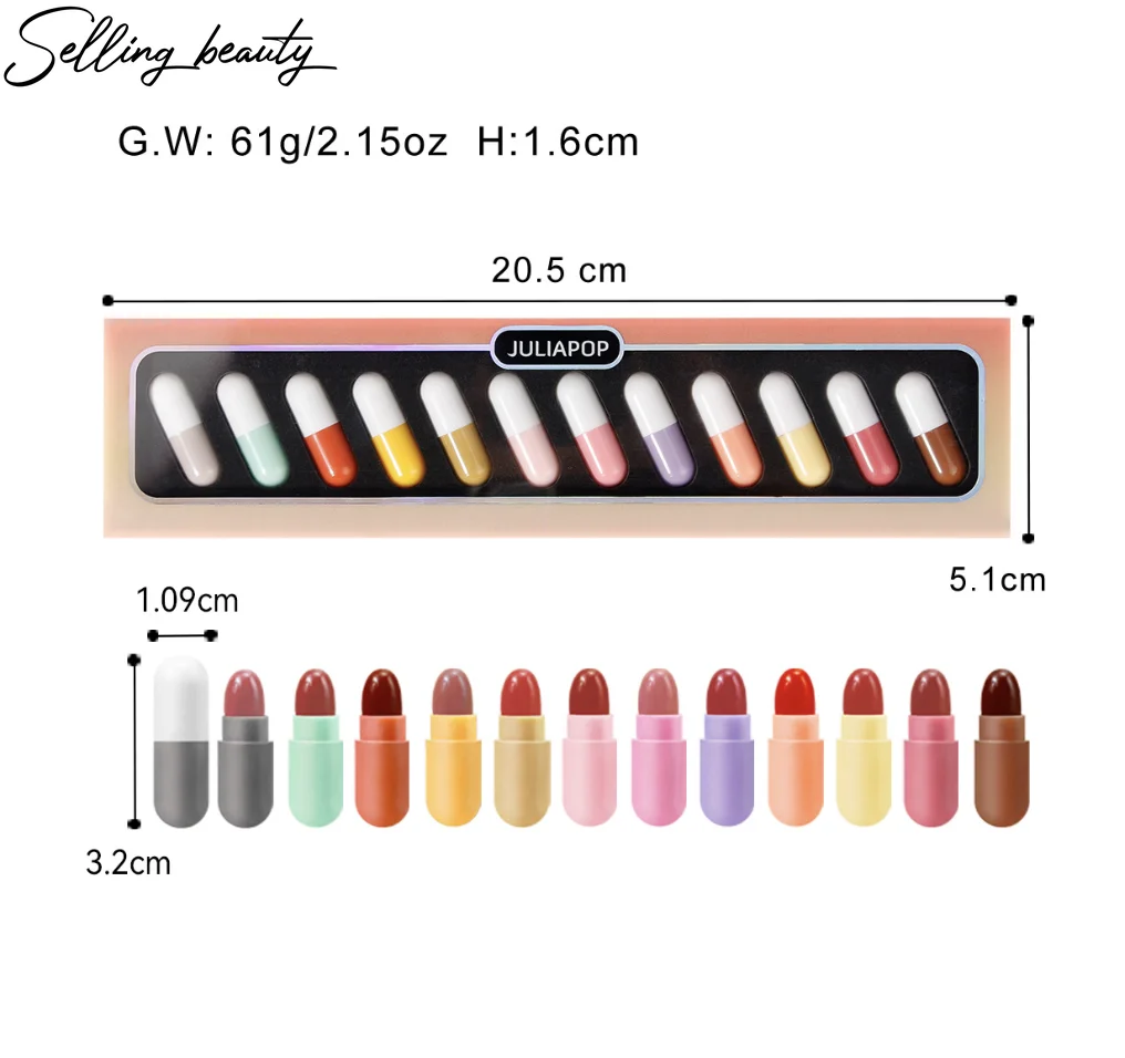 12 Color Capsule Matte Liquid Lipstick Set Waterproof Non-stick Cup Pill Lipstick Novelty Lip Cosmetics for Women Wholesale
12 Color Capsule Matte Liquid Lipstick Set Waterproof Non-stick Cup Pill Lipstick Novelty Lip Cosmetics for Women Wholesale