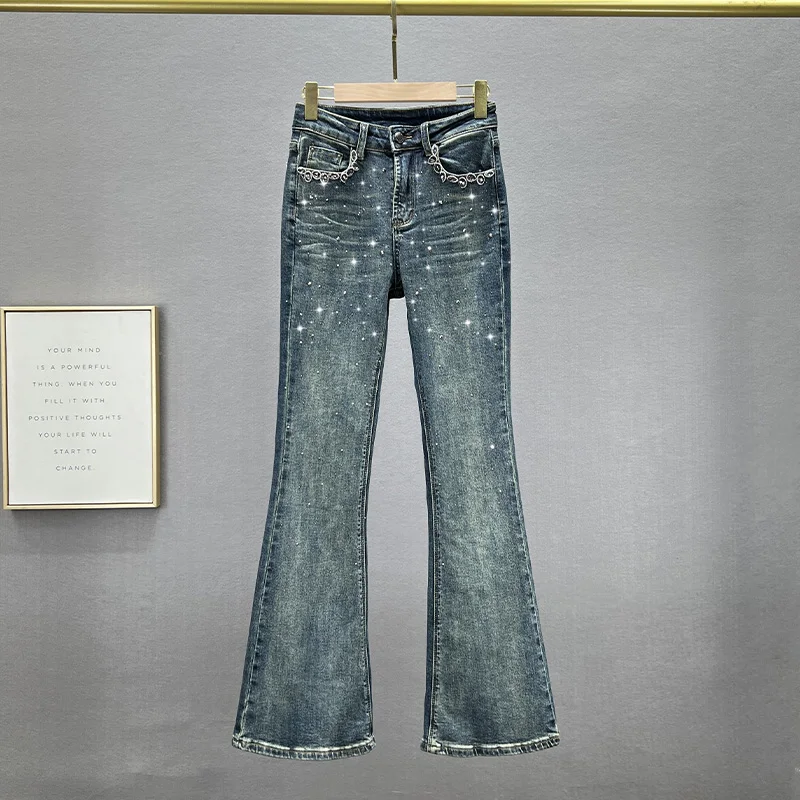 Washed Cowboy Bell-Bottom Pants for Women's 2023 New Autumn Elastic Denim Trousers Fashion Lady Diamonds Drilling Skinny Jean
Washed Cowboy Bell-Bottom Pants for Women's 2023 New Autumn Elastic Denim Trousers Fashion Lady Diamonds Drilling Skinny Jean