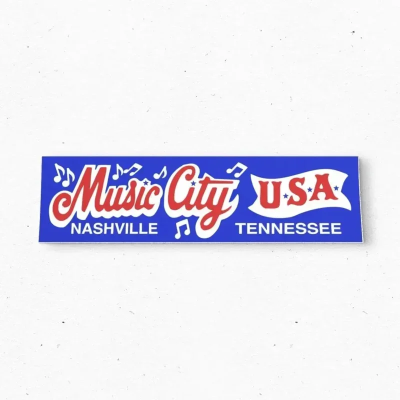 Наклейка на бампер Music City Nashville TENNESSEE — туризм США винтажный стиль 80-е годы