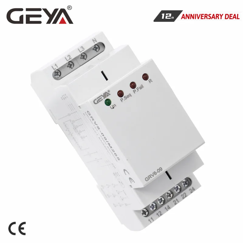 GEYA GRV8-09 Phase Sequence Relay Phase Failure Relay 8A 2SPDT 36mm Width Phase Monitoring Device 36mm Width
GEYA GRV8-09 Phase Sequence Relay Phase Failure Relay 8A 2SPDT 36mm Width Phase Monitoring Device 36mm Width