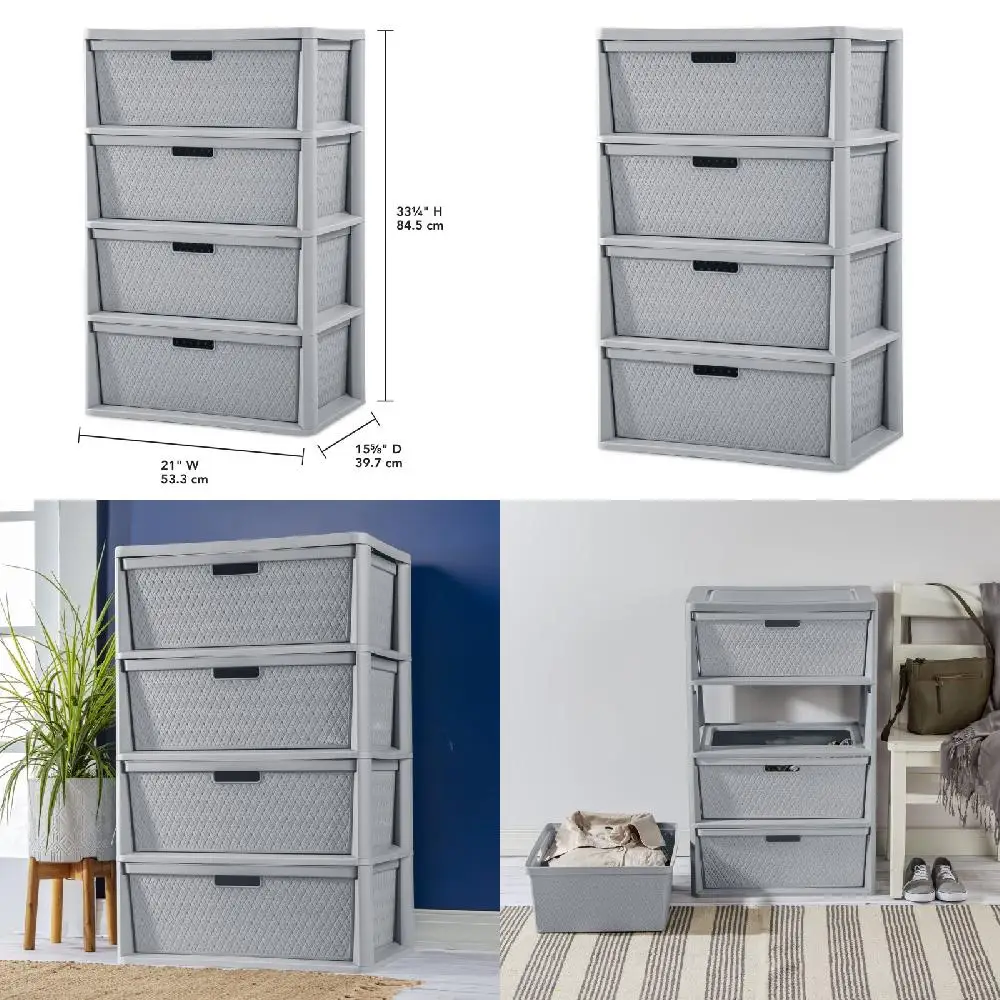 Elegant Grey Cement Stylish 4 Drawer Cross-Weave Tower - Perfect Home Living/Bedroom Organizer Storage Solution with Great Style
Elegant Grey Cement Stylish 4 Drawer Cross-Weave Tower - Perfect Home Living/Bedroom Organizer Storage Solution with Great Style