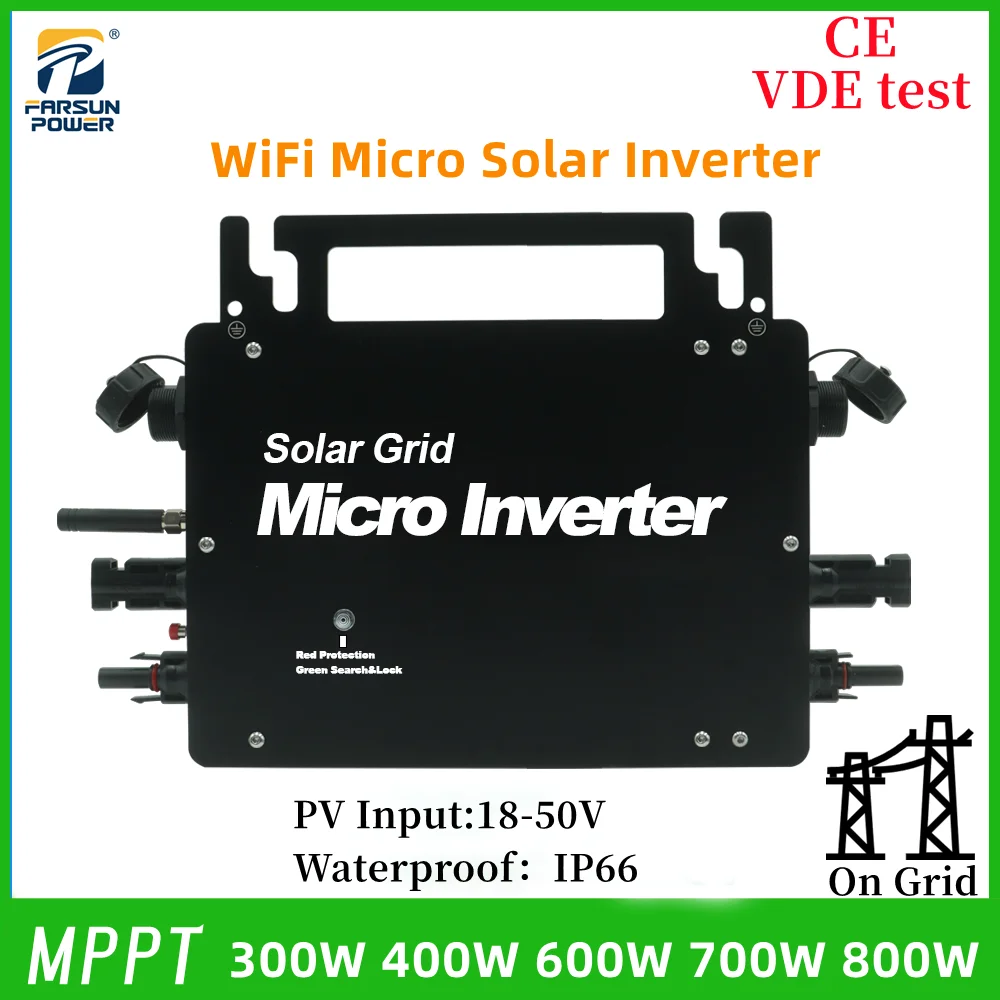 

MPPT Solar 300W 400W 600W 800W Micro Inverter IP66 Waterproof 18-50v To 110v/230v 50/60Hz WiFi Connet Photovoltaic Inverter