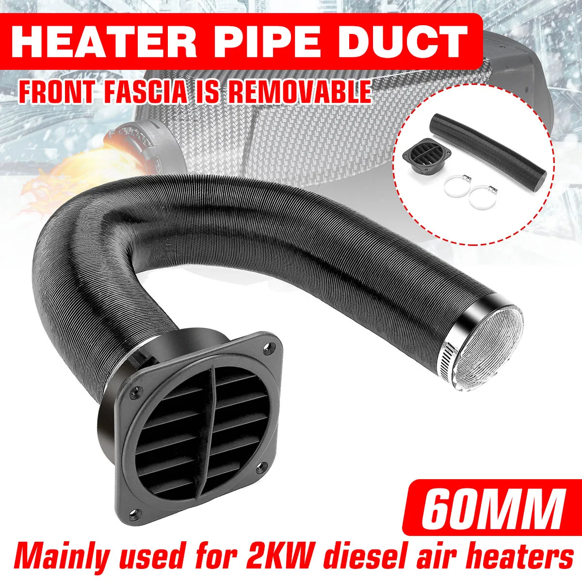 60mm Heater Pipe Duct +Warm Air Outlet + 2x Hose Line Clip Blown Air Parking Heater For Eberspacher Webasto Propex
60mm Heater Pipe Duct +Warm Air Outlet + 2x Hose Line Clip Blown Air Parking Heater For Eberspacher Webasto Propex