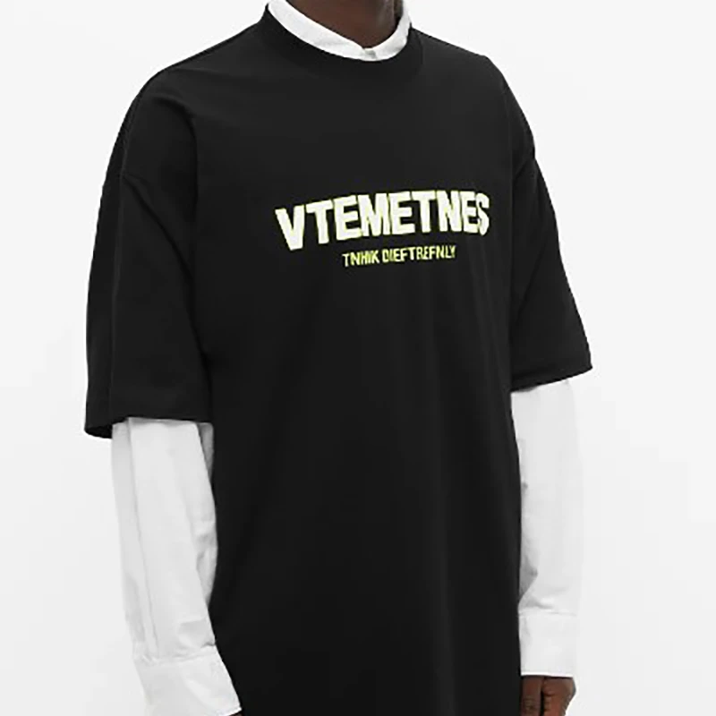 Fluorescent Green Letter Vetements Men Black Short-sleeved Round Neck T-shirt Trendy Fashion All-match Simple T-shirt
Fluorescent Green Letter Vetements Men Black Short-sleeved Round Neck T-shirt Trendy Fashion All-match Simple T-shirt