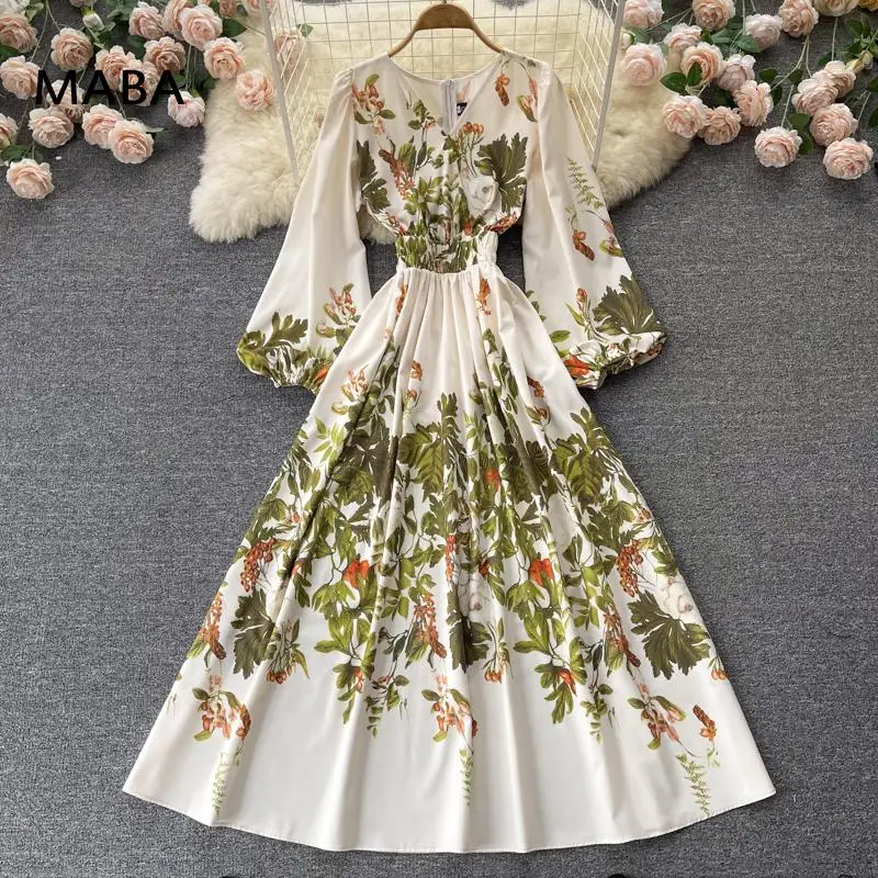 2022 New Women Maxi Dress Spring Autumn V-neck Lantern Sleeve High Waist Retro Elegant Floral Print Runway Party A-line Dress
2022 New Women Maxi Dress Spring Autumn V-neck Lantern Sleeve High Waist Retro Elegant Floral Print Runway Party A-line Dress