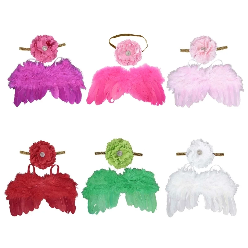 

Infant Shower Gift Feather Wing Peony Headband Photo Outfit Birth Party Supplies 40JC