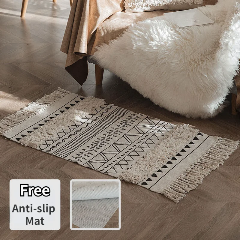 

Nordic Tufted Cotton Linen Carpet Tassel Design Tufting Carpets for Livingroom Area Rugs Bedroom Bedside Rug Floormat Doormat