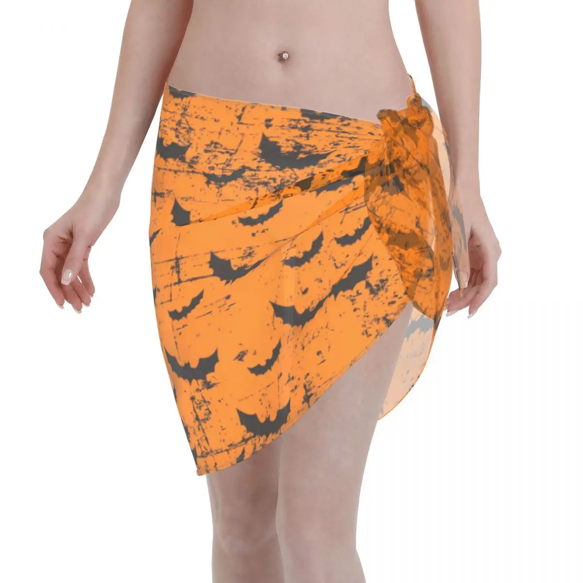 

Chiffon Swimwear Pareo Scarf Bat Pattern Beach Cover Up Wrap Sarong Skirt Animal See Through Beachwear Swimsuit Bikini Cover-Ups