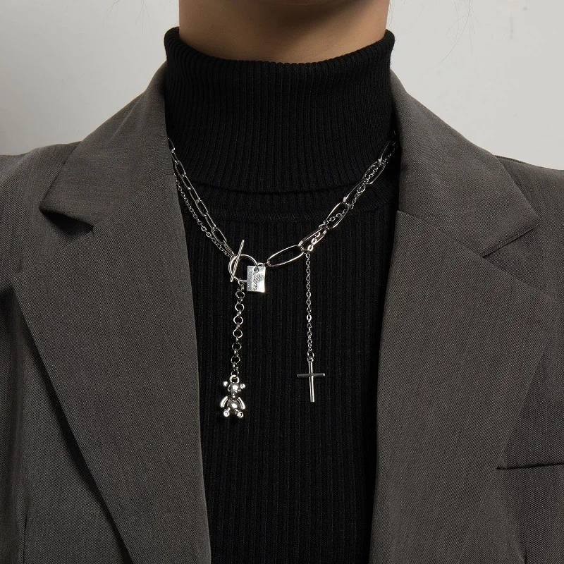 Korean style trend simple chain necklace simple and versatile multi-layer bear cross stitching men and women pendant
Korean style trend simple chain necklace simple and versatile multi-layer bear cross stitching men and women pendant