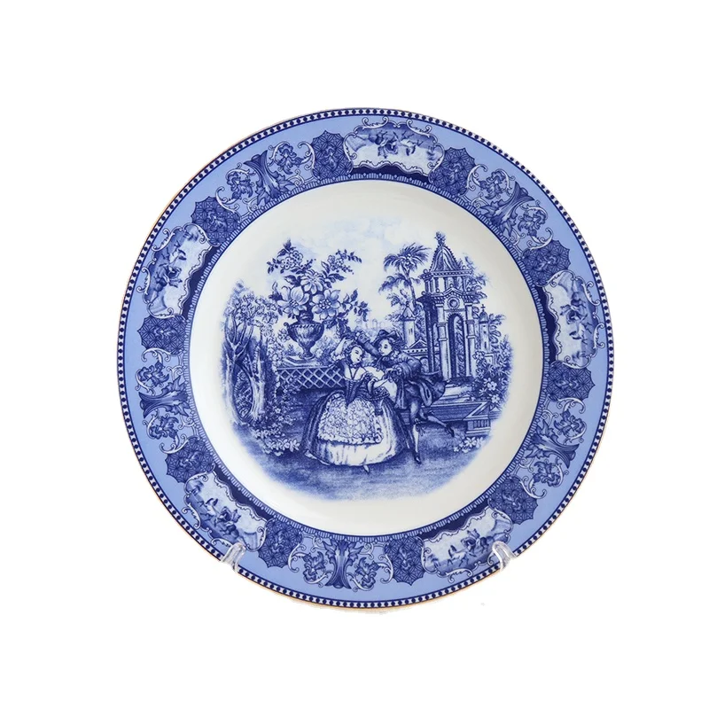 

Европейский Корт, сине-белая посуда из Пномпеня из костяного фарфора, плоская тарелка для рыбы, столовый суп, столовая чаша для риса, чашка, блюдце для дома
