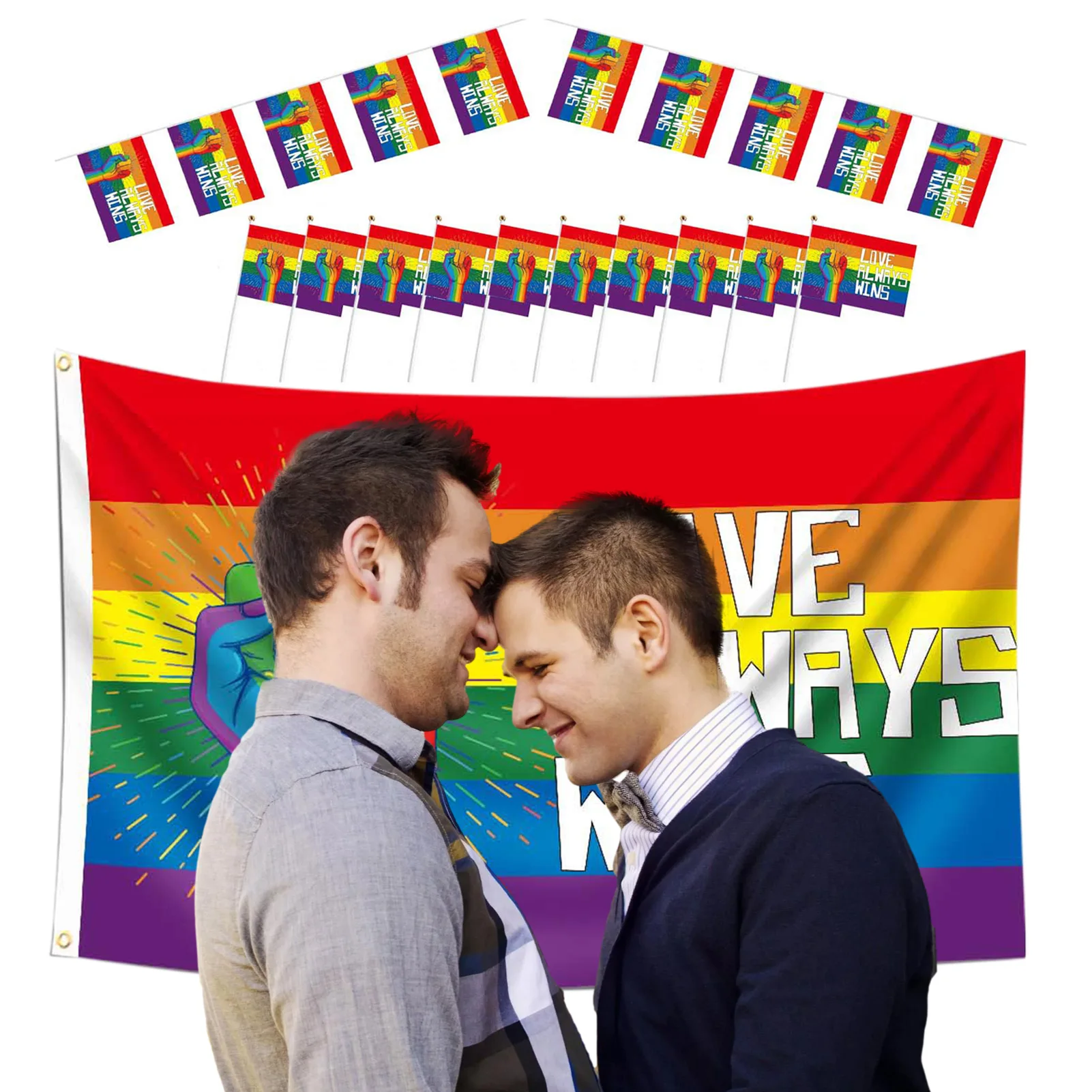 Pride Flag Set Love Always Wins Flag 3x5ft Large Flag 9.84ft Rainbow Banners Bunting Flags And 10 Small LGBT Handheld Stick
Pride Flag Set Love Always Wins Flag 3x5ft Large Flag 9.84ft Rainbow Banners Bunting Flags And 10 Small LGBT Handheld Stick