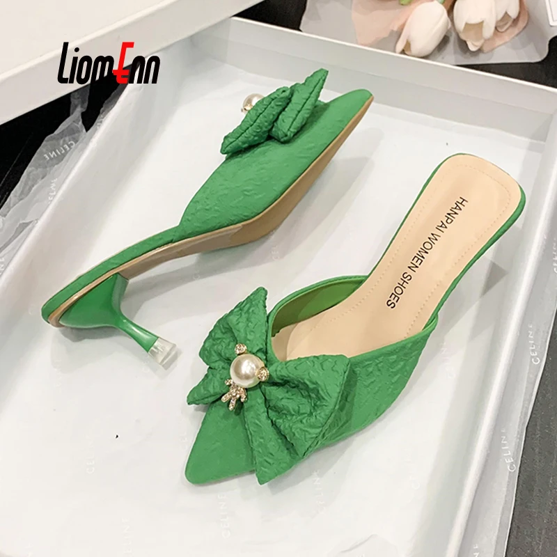 Summer Bow Thin Heel Mules Women 2023 New Pearl Pointed Toe Heel Slippers For Women Sexy Elegant Green Dress Party Shoes 
Summer Bow Thin Heel Mules Women 2023 New Pearl Pointed Toe Heel Slippers For Women Sexy Elegant Green Dress Party Shoes