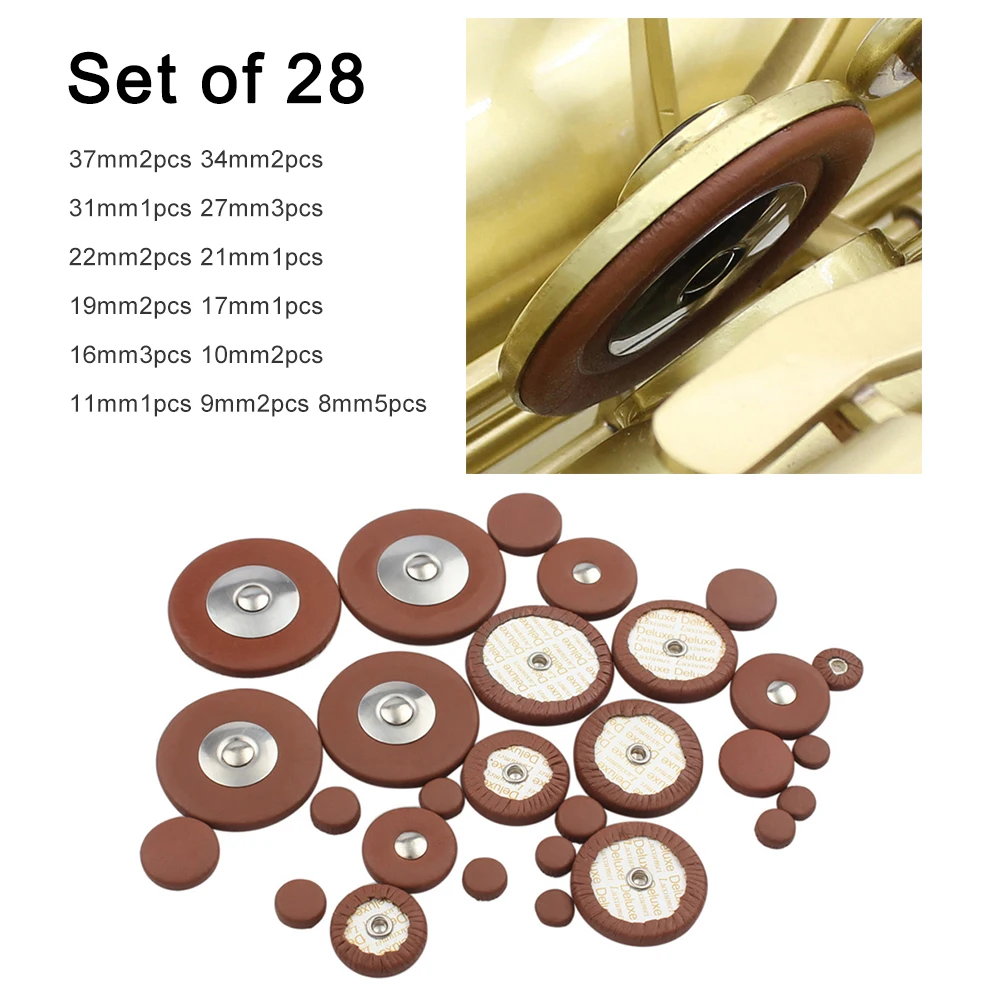 28pcs/Set Sax Leather Pads Protect Keys Saxohone Pads Replace Multi Size Woodwind Instruments Replacement Repair Parts Accessory 
28pcs/Set Sax Leather Pads Protect Keys Saxohone Pads Replace Multi Size Woodwind Instruments Replacement Repair Parts Accessory