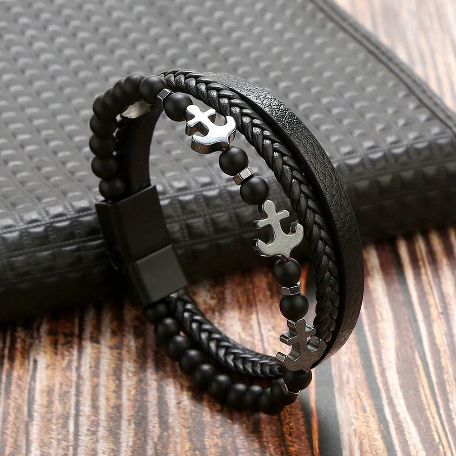 Men's Anchor Design Bracelet Magnet Buckle Natural Stone Stainless Steel Multi Layer Combination Tiger Eye Bead Bracelet Jewelry
Men's Anchor Design Bracelet Magnet Buckle Natural Stone Stainless Steel Multi Layer Combination Tiger Eye Bead Bracelet Jewelry