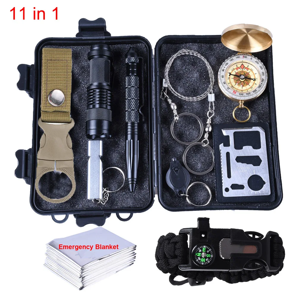 Survival Kit Set Camping Travel Multifunction Equipment First Aid SOS Wilderness Adventure Emergency box Outdoor gear 11 in 1
Survival Kit Set Camping Travel Multifunction Equipment First Aid SOS Wilderness Adventure Emergency box Outdoor gear 11 in 1