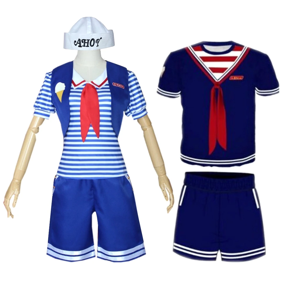 Stranger Cosplay Scoops Ahoy Robin Steve Costume Adult Sailor Uniform Suit T Shirt Shorts Hat Halloween Outfits
Stranger Cosplay Scoops Ahoy Robin Steve Costume Adult Sailor Uniform Suit T Shirt Shorts Hat Halloween Outfits