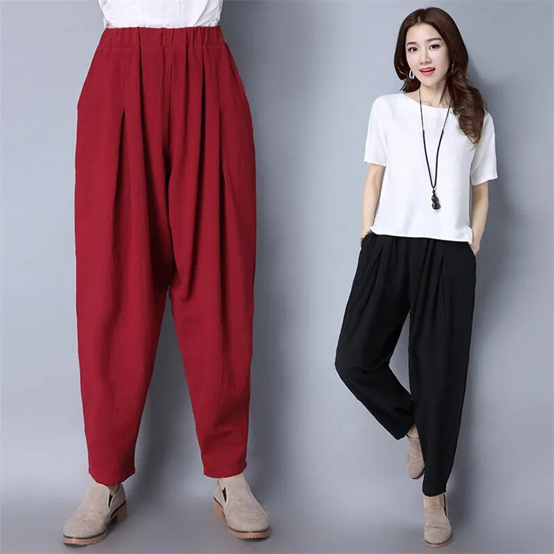 New 2023 Cotton Linen Elastic Waist Pockets Solid Loose Pleated Harem Pants Casual Autumn Summer Black Trousers plus size M-7XL
New 2023 Cotton Linen Elastic Waist Pockets Solid Loose Pleated Harem Pants Casual Autumn Summer Black Trousers plus size M-7XL