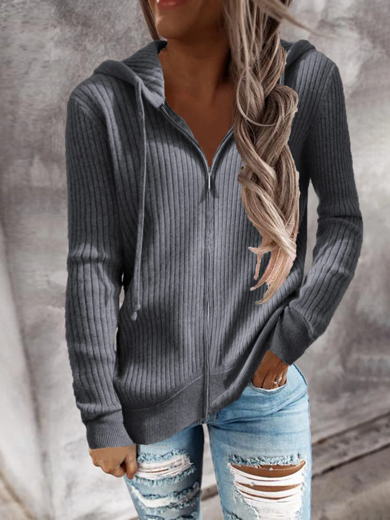 European and American Women's Clothing Long Sleeve Hooded Sweatshirt Women's Drawstring Solid Color Zip Cardigan Jacket 2022 New
European and American Women's Clothing Long Sleeve Hooded Sweatshirt Women's Drawstring Solid Color Zip Cardigan Jacket 2022 New