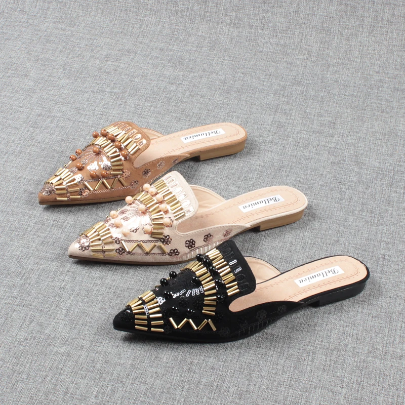 Flat Shoes Female Ladies' Slippers Big Size Cover Toe Low Flock Loafers String Bead Luxury Slides Soft Designer Rubber PU Bling
Flat Shoes Female Ladies' Slippers Big Size Cover Toe Low Flock Loafers String Bead Luxury Slides Soft Designer Rubber PU Bling