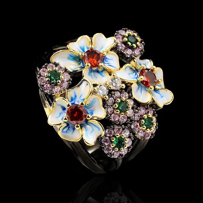 New Gorgeous Ladies 925 Silver Black Gold Ring Color Flower Ring Zircon Jewelry Handmade Enamel Exaggerated Flower Ring dropship
New Gorgeous Ladies 925 Silver Black Gold Ring Color Flower Ring Zircon Jewelry Handmade Enamel Exaggerated Flower Ring dropship