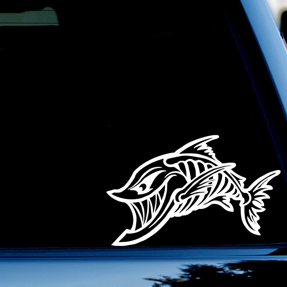 

7inch Angry Bone Fish Skeleton Fishing Decal Sticker for Car, Truck, Window, Bumper White