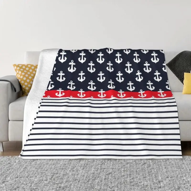 

Anchor Texture Blanket Warm Fleece Soft Flannel Nautical Sailor Sea Style Throw Blankets for Bedroom Couch Office Spring Autumn