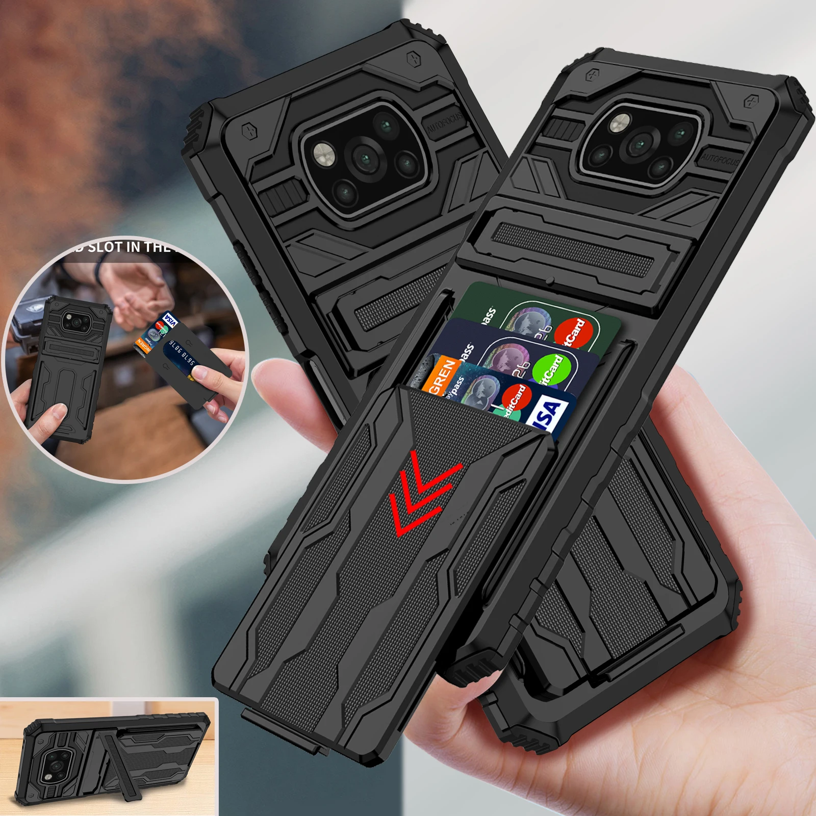 Многофункциональный чехол для телефона Xiaomi Mi POCO M3 X3 Pro NFC слот карты военный класс