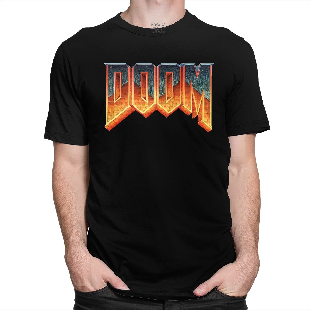 Футболка Doom для мужчин тенниска Из Хлопчатобумажной Ткани в стиле ретро с