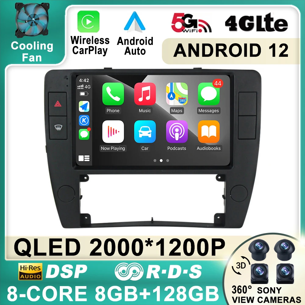 360 камера Android 12 автомобильное радио мультимедиа авторадио для VW Passat B5 2000 - 2005 CarPlay