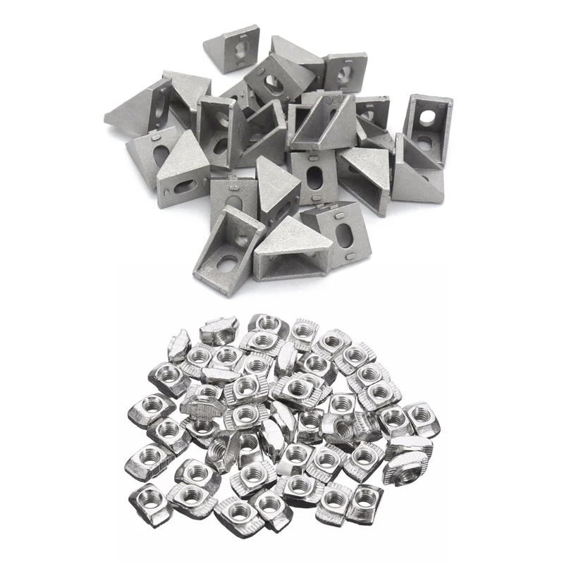 75Pcs Silver Accessories: 50Pcs M4-20 T-Nut Female Thread T Slot Hammer Head Drop In Nut & 25Pcs 2020 Corner Bracket For 20Mm Ex 
75Pcs Silver Accessories: 50Pcs M4-20 T-Nut Female Thread T Slot Hammer Head Drop In Nut & 25Pcs 2020 Corner Bracket For 20Mm Ex