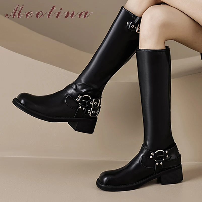 Meotina Women Genuine Leather Knee High Boots Round Toe Platform Thick Mid Heels Buckle Long Boot Ladies Shoes Autumn Winter 41
Meotina Women Genuine Leather Knee High Boots Round Toe Platform Thick Mid Heels Buckle Long Boot Ladies Shoes Autumn Winter 41