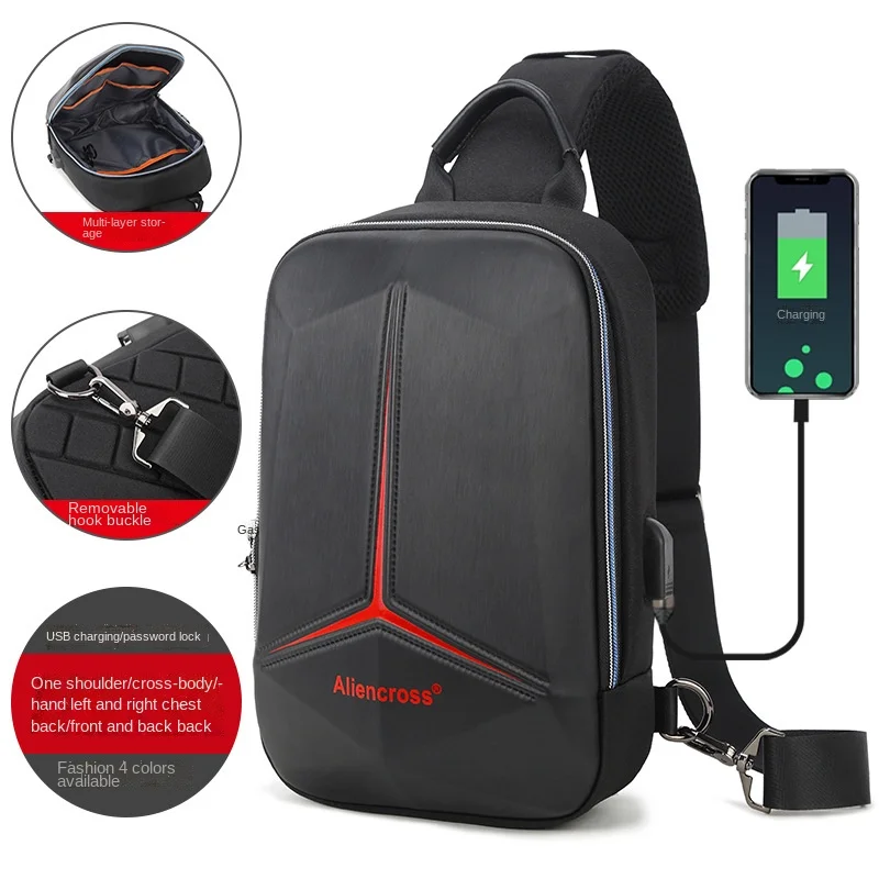 

Men Shoulder Bag Multifunction PVC Anti-theft USB Crossbody Bag Travel Sling Bag Pack Messenger Pack Chest Bag for Male 가방 сумка