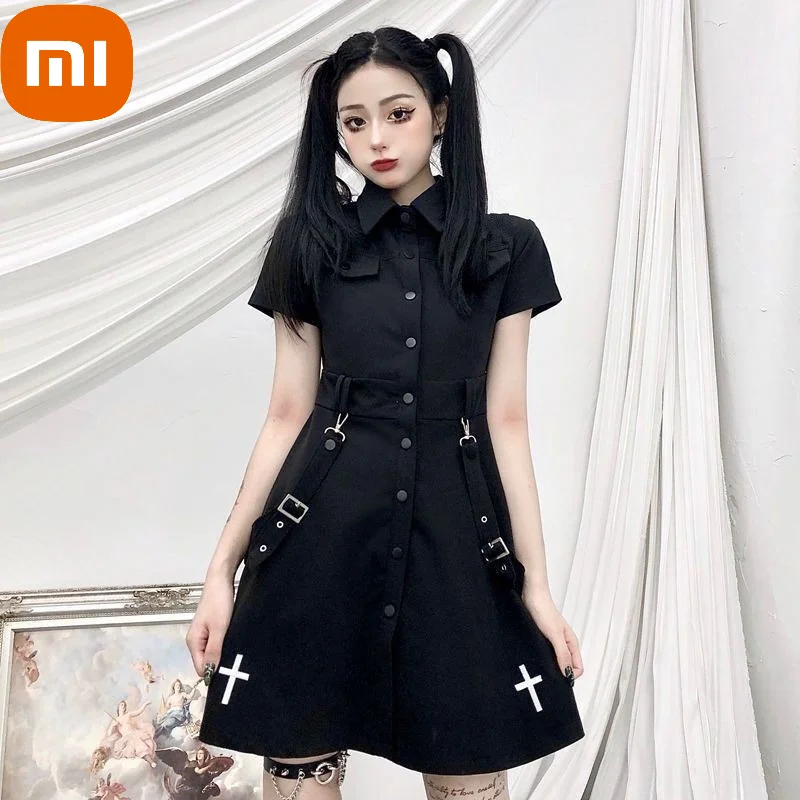 Женское готическое мини-платье Xiaomi, черное винтажное платье-рубашка в стиле Харадзюку, уличный сарафан с коротким рукавом, лето 2022
Женское готическое мини-платье Xiaomi, черное винтажное платье-рубашка в стиле Харадзюку, уличный сарафан с коротким рукавом, лето 2022