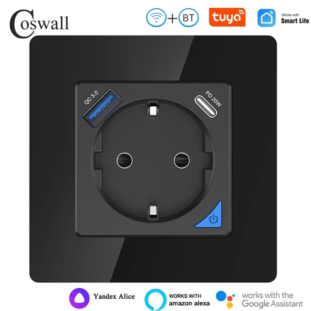 Coswall умная розетка стекло черная 20Вт