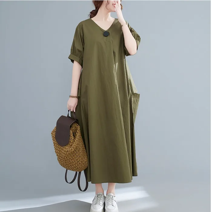 SuperAen Лето 2022 большие свободные стройнящие с коротким рукавом с v-образным вырезом однотонные Прямые повседневные женские платья длиной до щ... 
SuperAen Лето 2022 большие свободные стройнящие с коротким рукавом с v-образным вырезом однотонные Прямые повседневные женские платья длиной до щ...