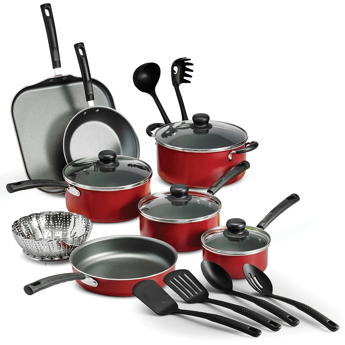 18 Piece Nonstick Pots and Pans Cookware Set Kitchen Kitchenware Cooking Cook Bake and Store Set Dishwasher Safe Red 
18 Piece Nonstick Pots and Pans Cookware Set Kitchen Kitchenware Cooking Cook Bake and Store Set Dishwasher Safe Red