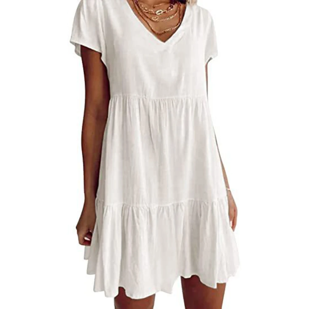 Women's V Neck Ruffle Polka Dot Pocket Loose Swing Casual Short T-Shirt Dress
Women's V Neck Ruffle Polka Dot Pocket Loose Swing Casual Short T-Shirt Dress