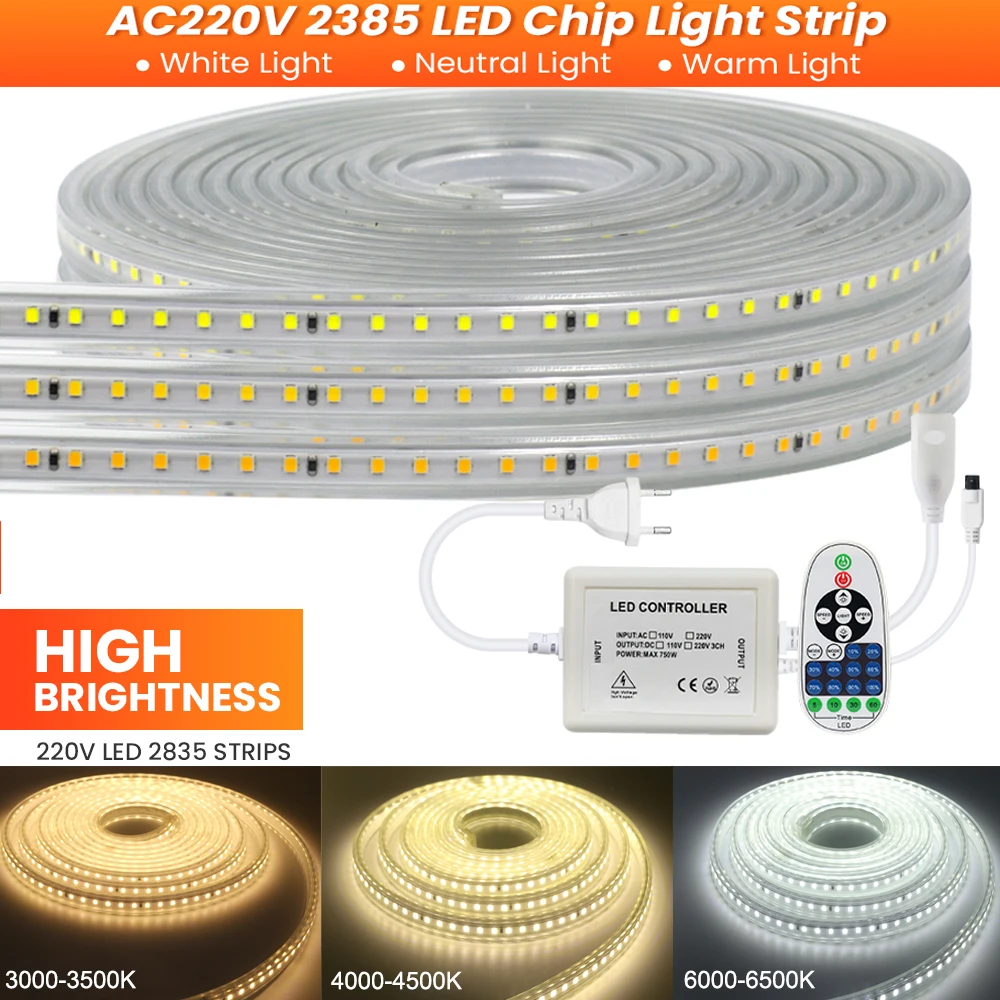 Dimmable LED Strip 220V 110V LED Strip Light 2835 Waterproof 120 LEDs/m Flexible LED Light with 23Key Dimmer Remote Control
Dimmable LED Strip 220V 110V LED Strip Light 2835 Waterproof 120 LEDs/m Flexible LED Light with 23Key Dimmer Remote Control