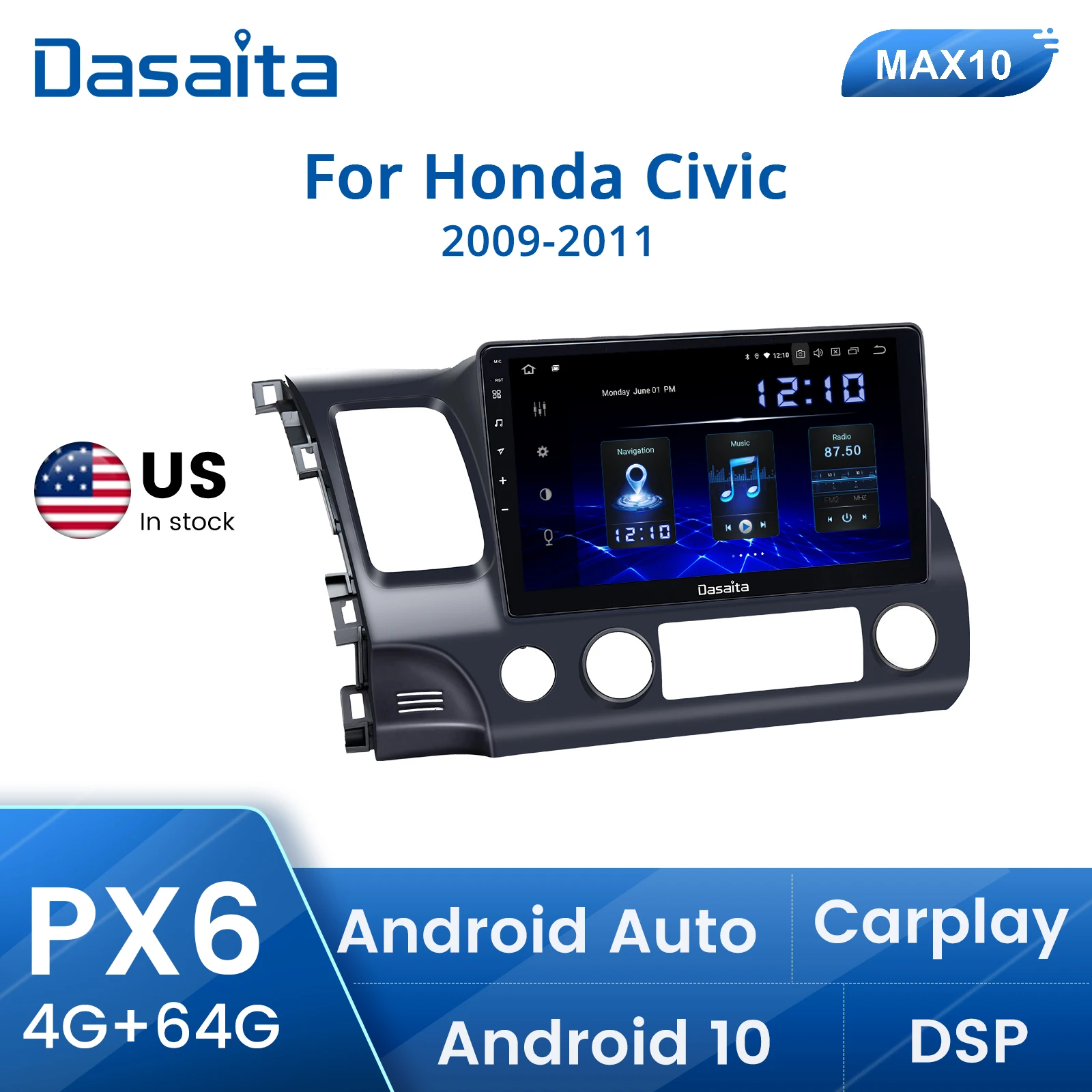 Автомобильная стереосистема Dasaita для Honda Civic 2009, 2010, 2011, 1 Din, 10,2 дюйма, IPS экран, радио, плеер Carplay, Android 11, 10, GPS-навигация
Автомобильная стереосистема Dasaita для Honda Civic 2009, 2010, 2011, 1 Din, 10,2 дюйма, IPS экран, радио, плеер Carplay, Android 11, 10, GPS-навигация
