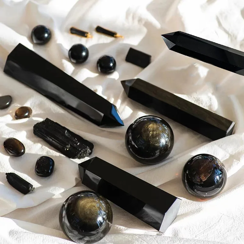 

Natural Obsidian Obelisk Quartz Crystal Wand Point Reiki Healing Stone Mineral Specimen Fengshui Ornament Home Decoration Gift