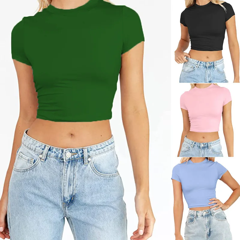 Women's Summer Short Exposed Navel Short Style Sexy Tops Fashionable Slim Fitting Solid Color Short Sleeved Round Neck T-shirt
Women's Summer Short Exposed Navel Short Style Sexy Tops Fashionable Slim Fitting Solid Color Short Sleeved Round Neck T-shirt