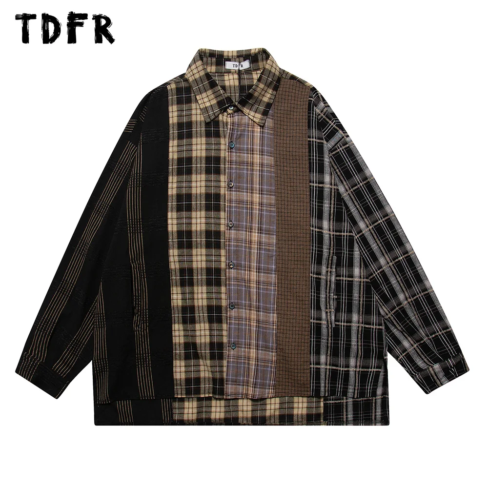 Plaid Patchwork Long Sleeve Shirts Mens Casual Streetwear Loose Lapel Split-Hem Single Breasted Shirts Men
Plaid Patchwork Long Sleeve Shirts Mens Casual Streetwear Loose Lapel Split-Hem Single Breasted Shirts Men