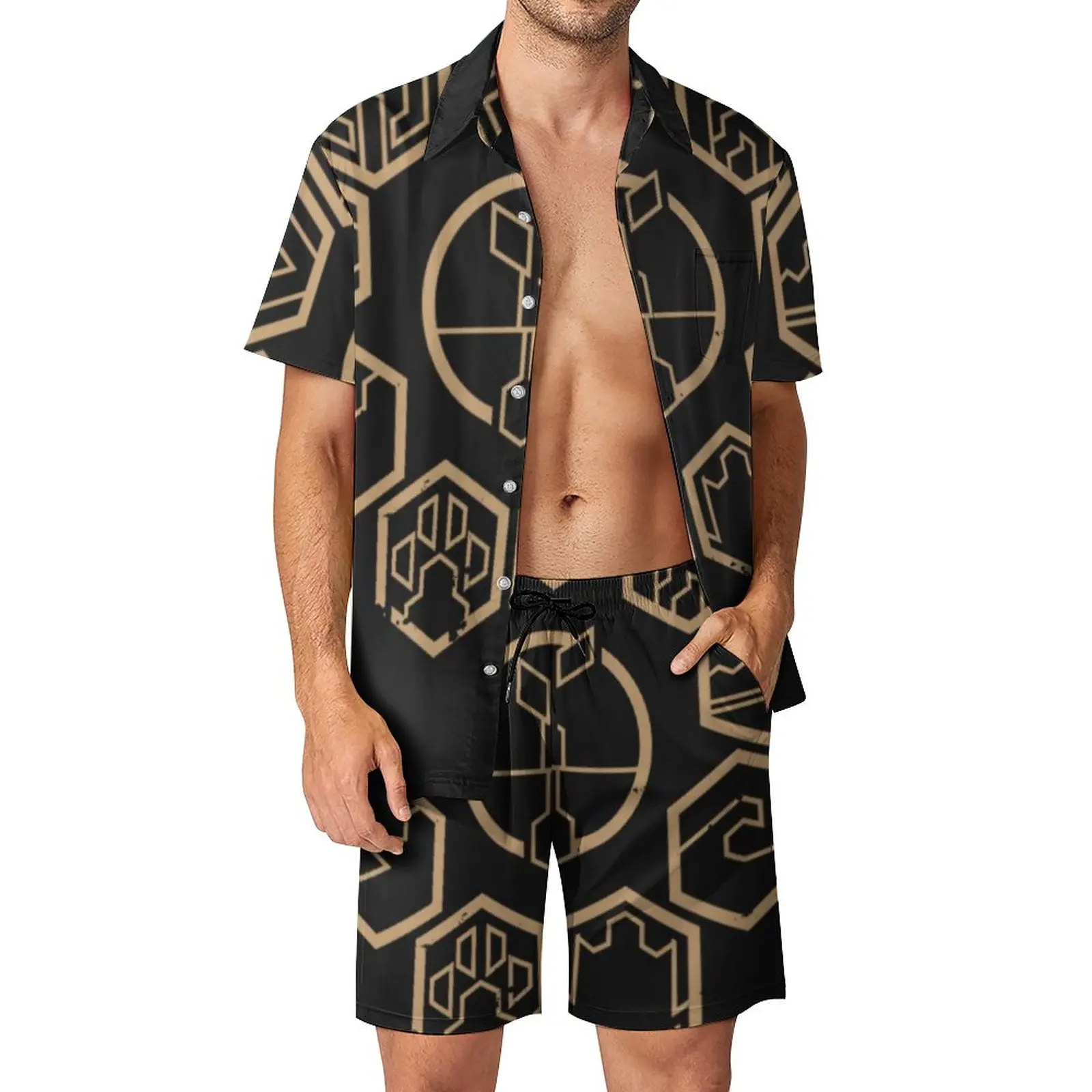 

GAIA Men Sets Horizon Forbidden West Novelty Casual Shirt Set Short Sleeve Design Shorts Summer Beach Suit Big Size 2XL 3XL