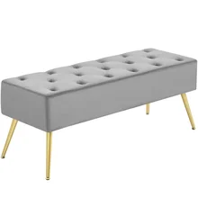 Modern Ottoman Velvet Footstool Bench for Bedroom, Gray