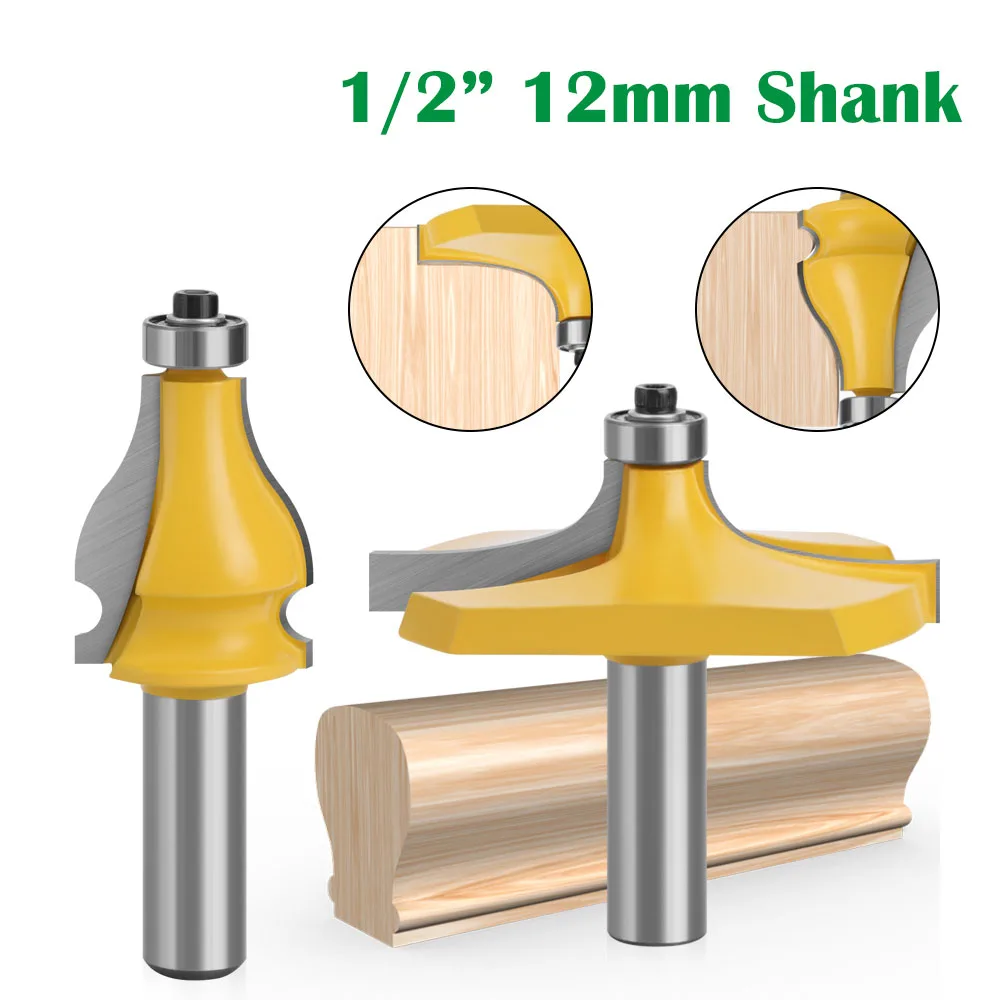

2PC/Set 1/2" 12.7MM 12MM Shank Milling Cutter Wood Carving Armrest Mill Handrail Router Bit Set Wavy Flute Tenon for Woodworking