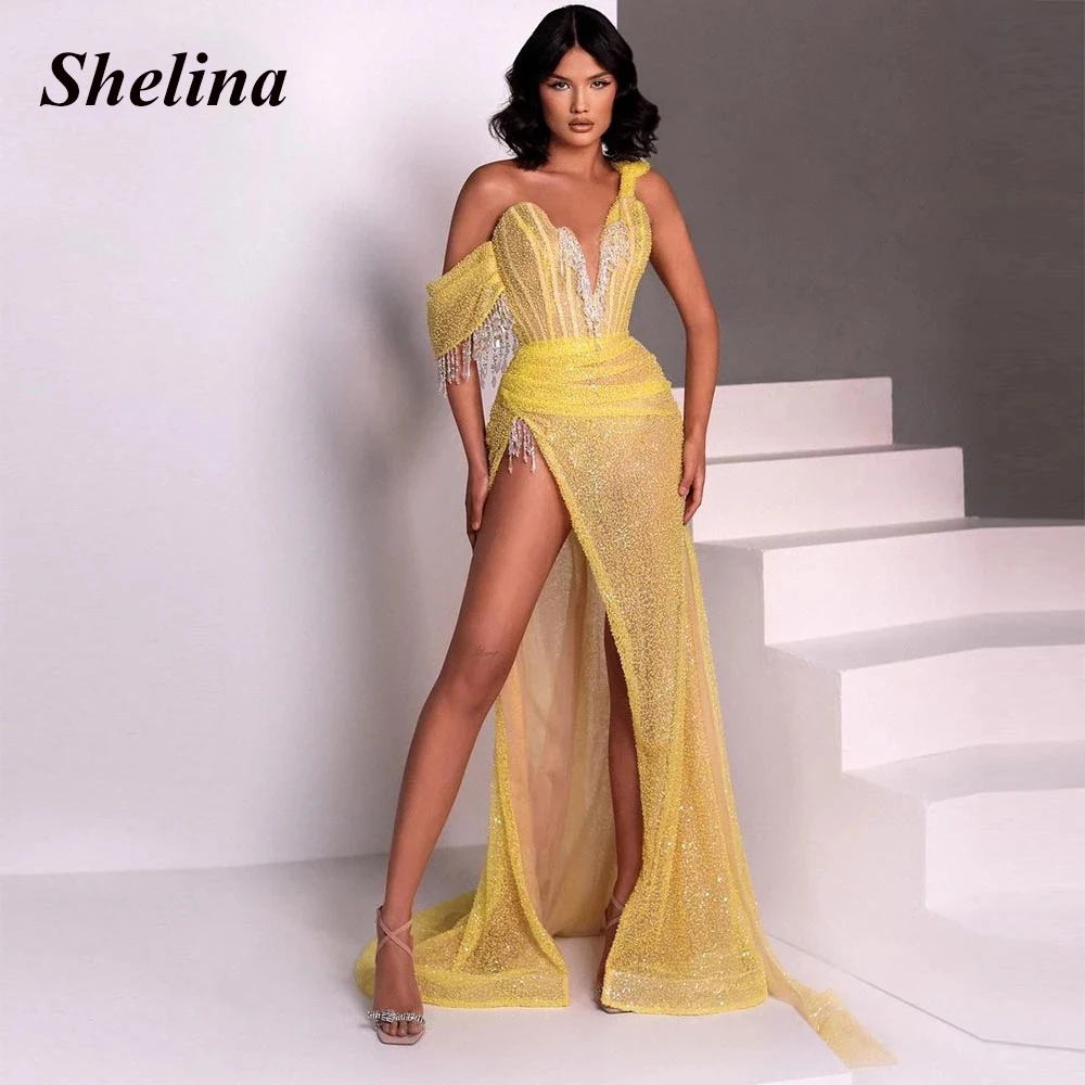 Gorgeous Sequins Sexy Cocktail Gowns One-Shoulder High Slit Tassel Court Train Prom Dresses Vestido De Noche Made To Order
Gorgeous Sequins Sexy Cocktail Gowns One-Shoulder High Slit Tassel Court Train Prom Dresses Vestido De Noche Made To Order