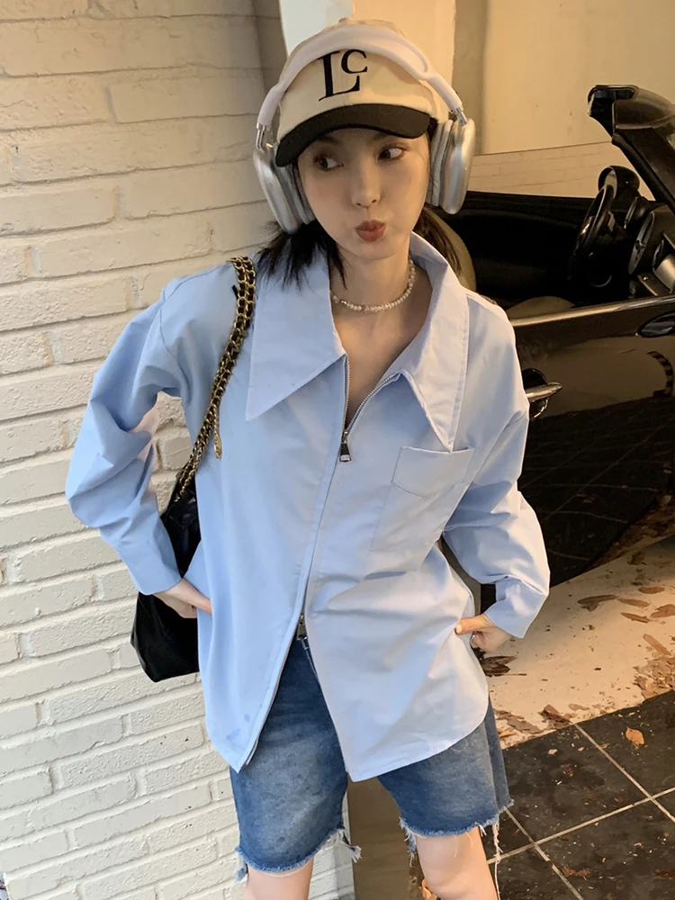 Blue Shirt Elegant Blouses for Women 2023 New Fashion Long Sleeve Shirt Mid-length Shirt Coat Women Loose Zipper Coats Top
Blue Shirt Elegant Blouses for Women 2023 New Fashion Long Sleeve Shirt Mid-length Shirt Coat Women Loose Zipper Coats Top